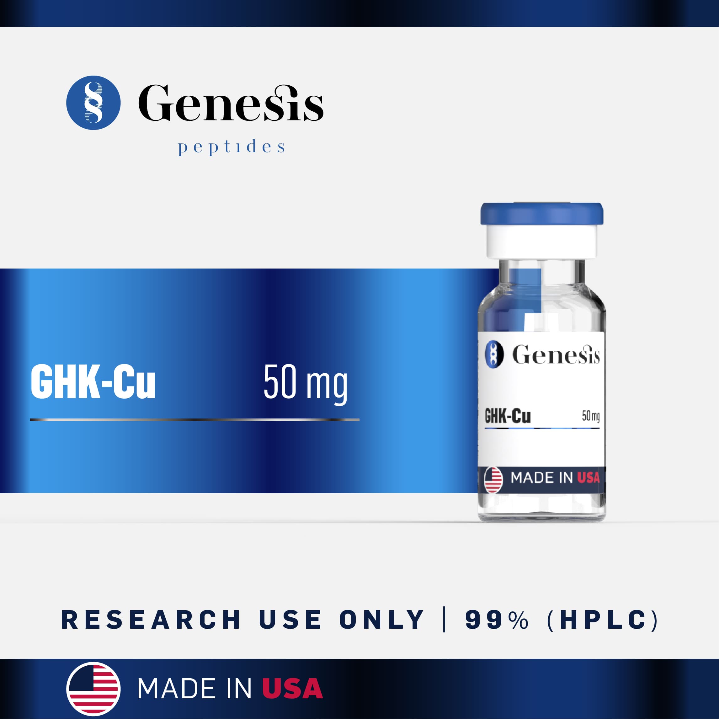 GHK-Cu 50mg research peptide vial, made in USA